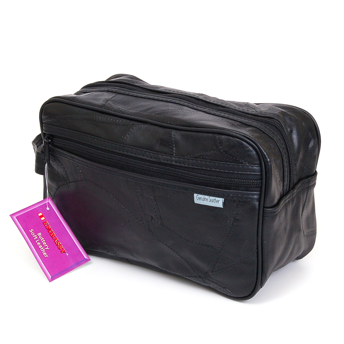 New Leather Toiletry Bag Shaving Kit Travel Case Tote Make Up Zippered